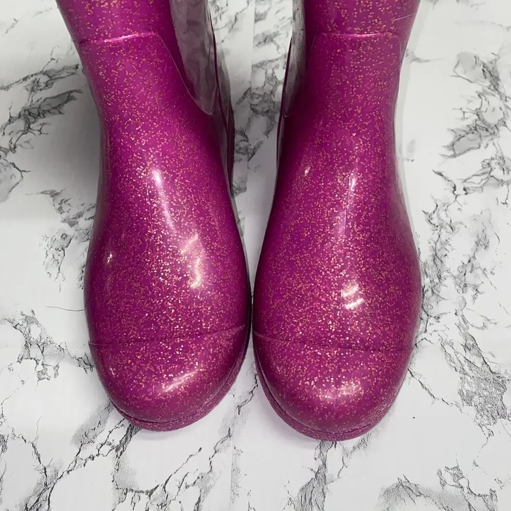 UGG Girls Pink Rubber Glitter Raana Rain Boots Youth Size 4